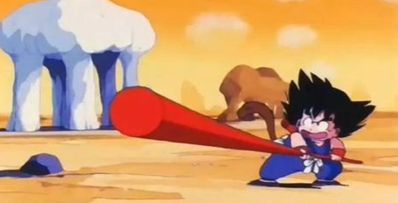 Goku segurando o Bastão Mágico