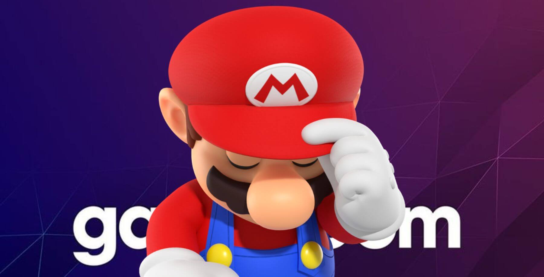 Logo da Gamescom de fundo com Mário triste ao centro